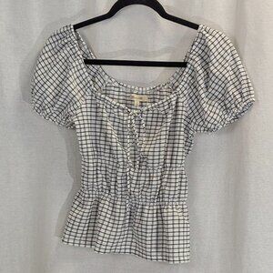 Madewell Size Small Black and White Peplum Off-Shoulder Top